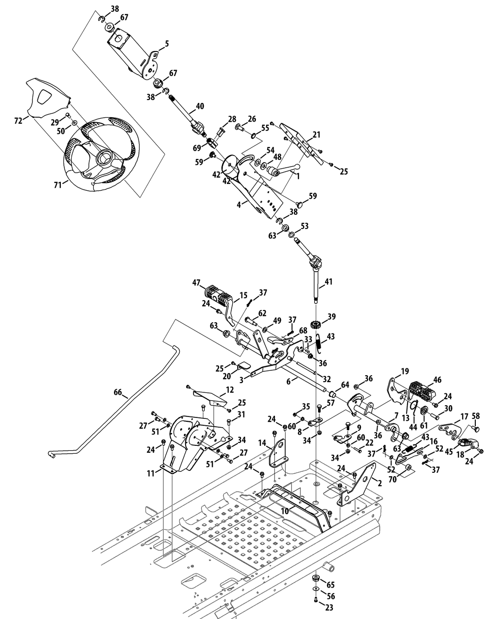 Steering Column And Pedal Controls Diagram and Parts List for Z-FORCESZ48 (53ATDFJB-53ATDFJB050)(2014) Cub Cadet Lawn Tractor